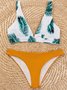 Hoja Estampado Hebilla Triángulo Bikini Talla Grande